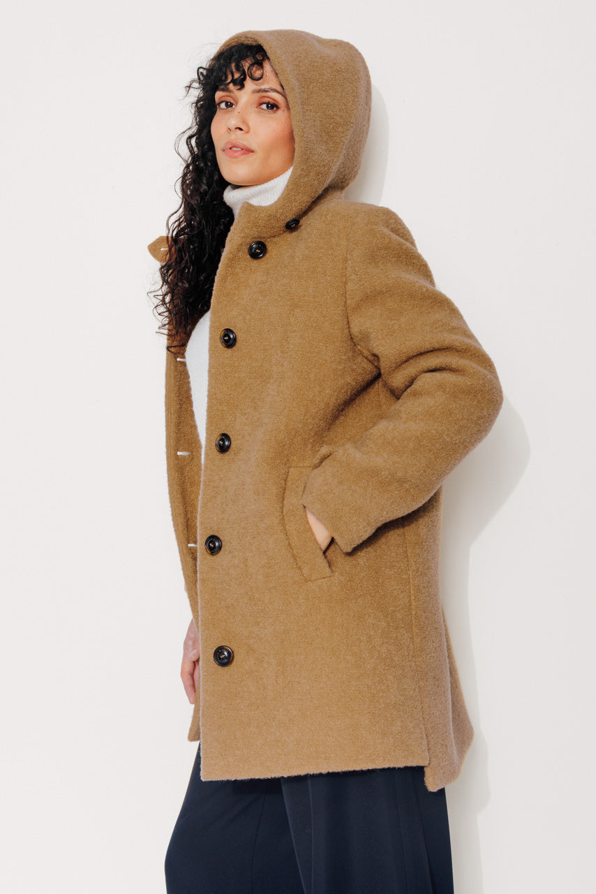 NEFLIER - NEFLIER - Manteau mi-long à capuche en bouclette de laine vierge moutarde MOUTARDE - Trench & Coat