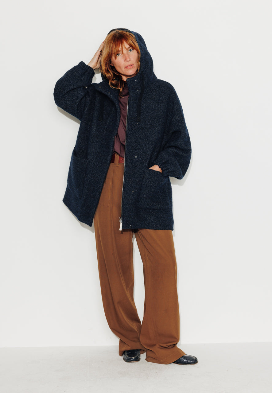 CAROUBIER - CAROUBIER - Manteau oversize esprit parka en gabardine de laine bouclée recyclée OCEAN - Trench & Coat