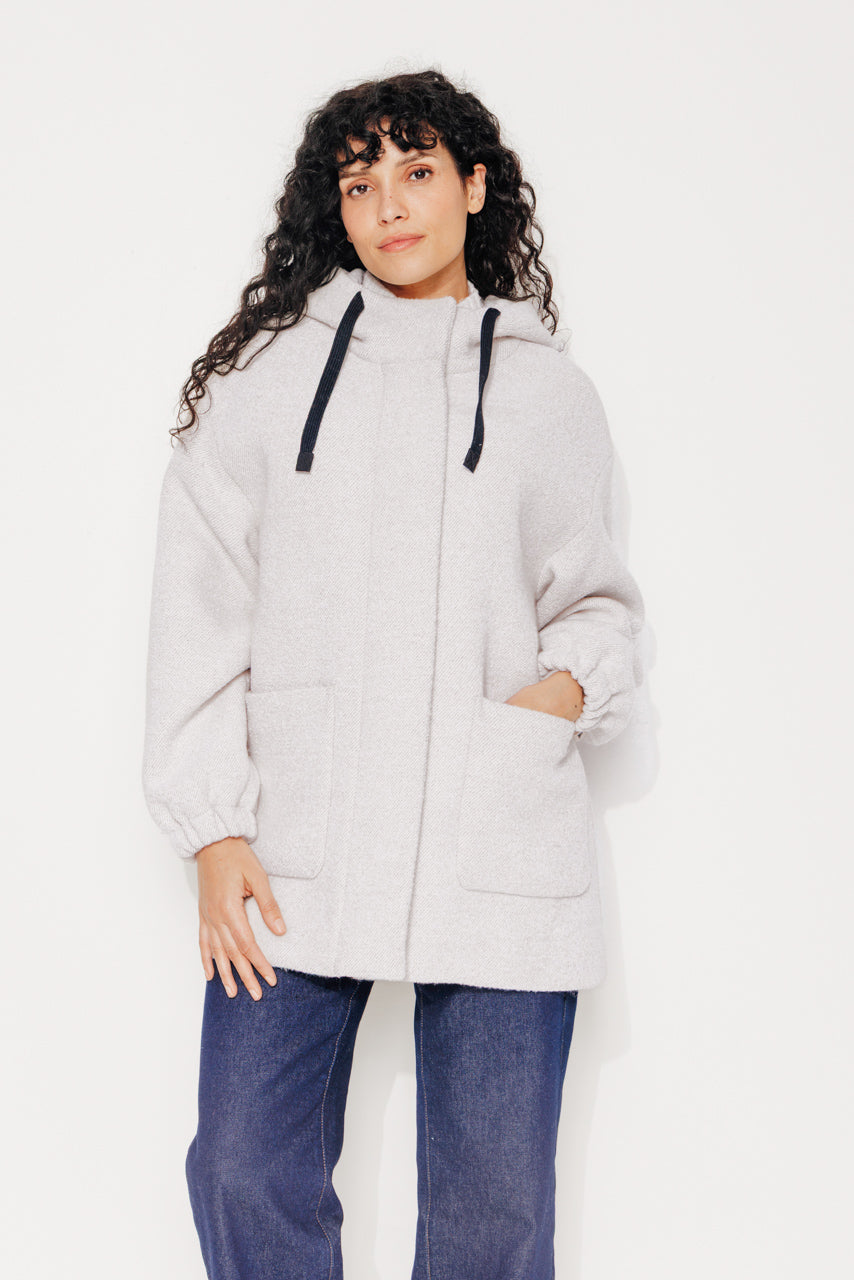 CAROUBIER - CAROUBIER - Manteau oversize esprit parka en gabardine de laine bouclée recyclée ECRU - Trench & Coat