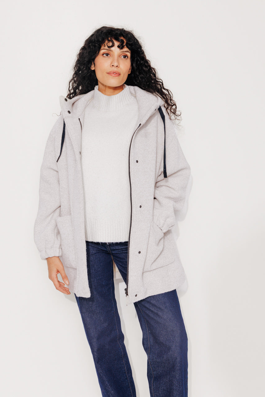 CAROUBIER - CAROUBIER - Manteau oversize esprit parka en gabardine de laine bouclée recyclée ECRU - Trench & Coat