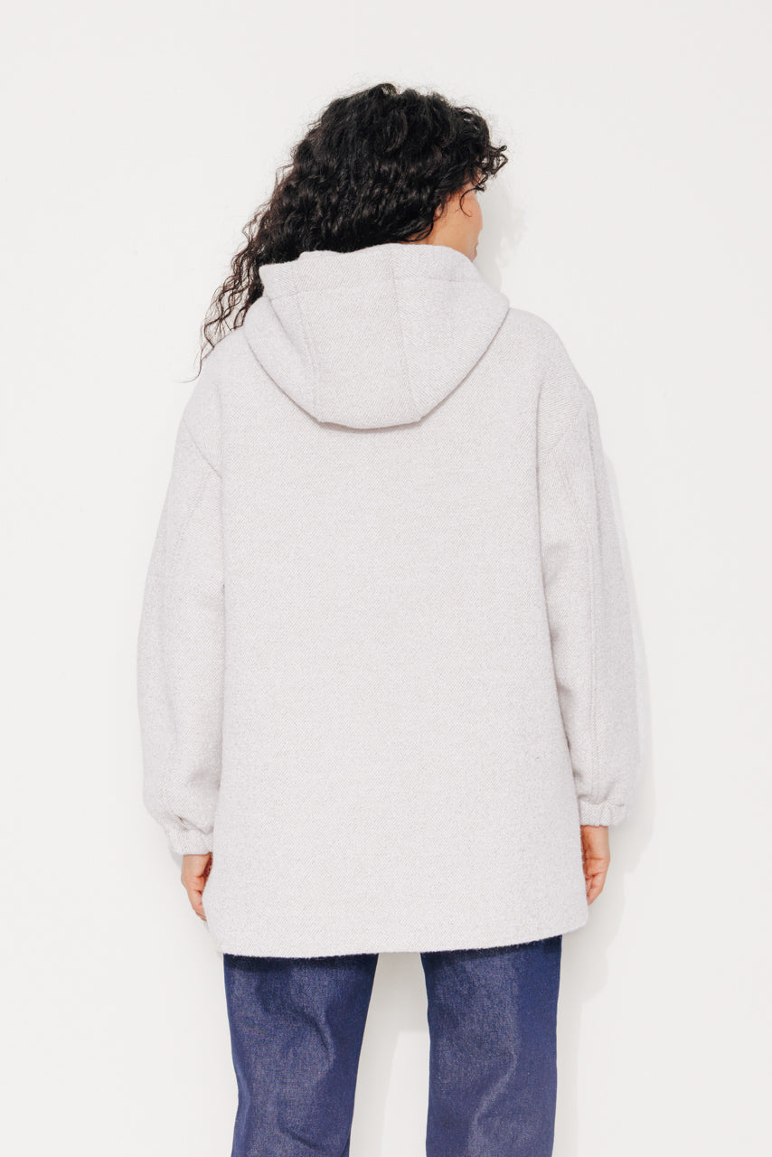 CAROUBIER - CAROUBIER - Manteau oversize esprit parka en gabardine de laine bouclée recyclée ECRU - Trench & Coat