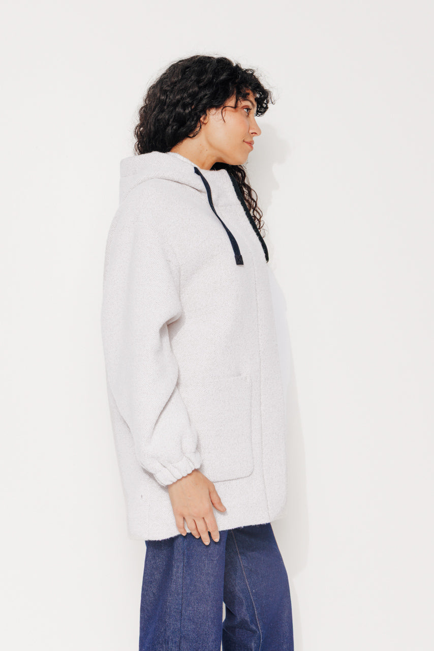 CAROUBIER - CAROUBIER - Manteau oversize esprit parka en gabardine de laine bouclée recyclée ECRU - Trench & Coat