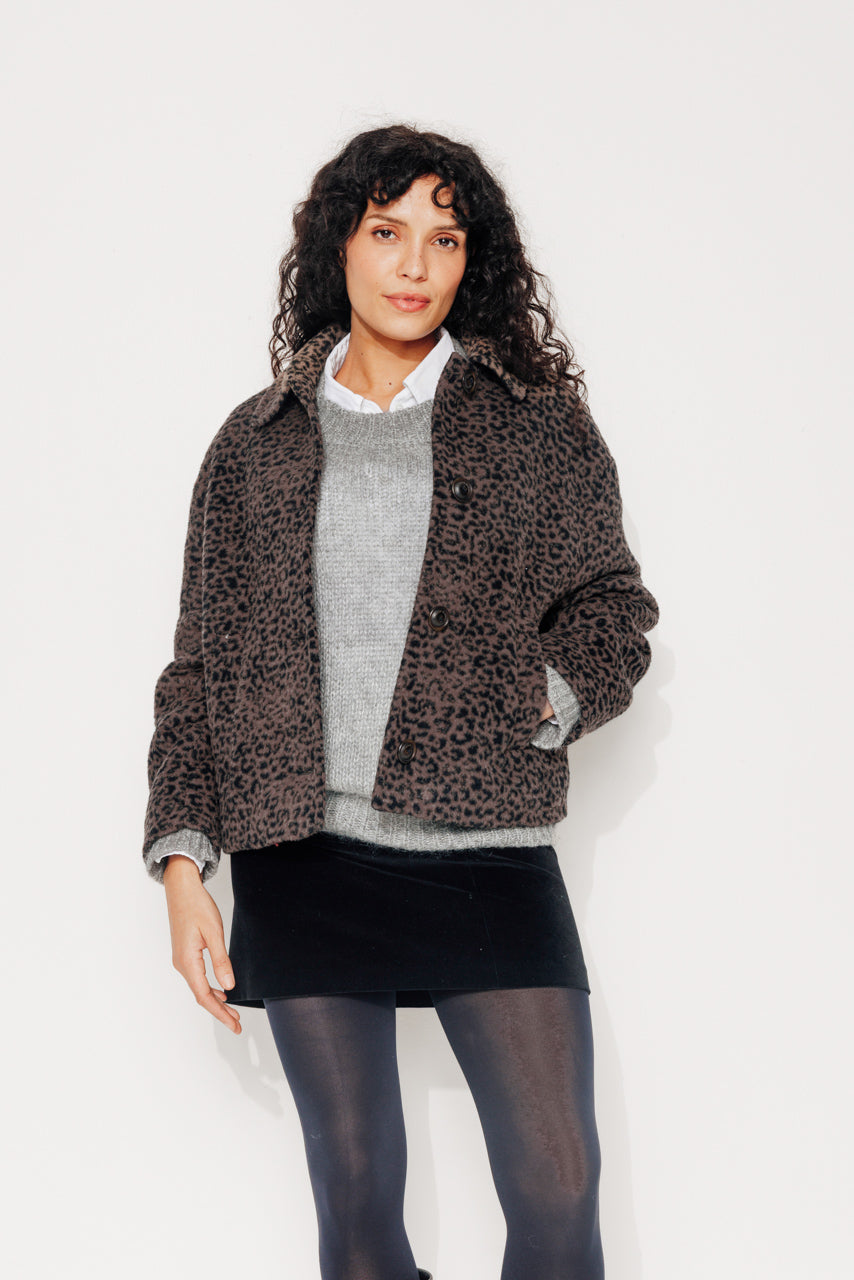 GALANA - GALANA - Manteau court oversize en jacquard léopard MARRON - Trench & Coat