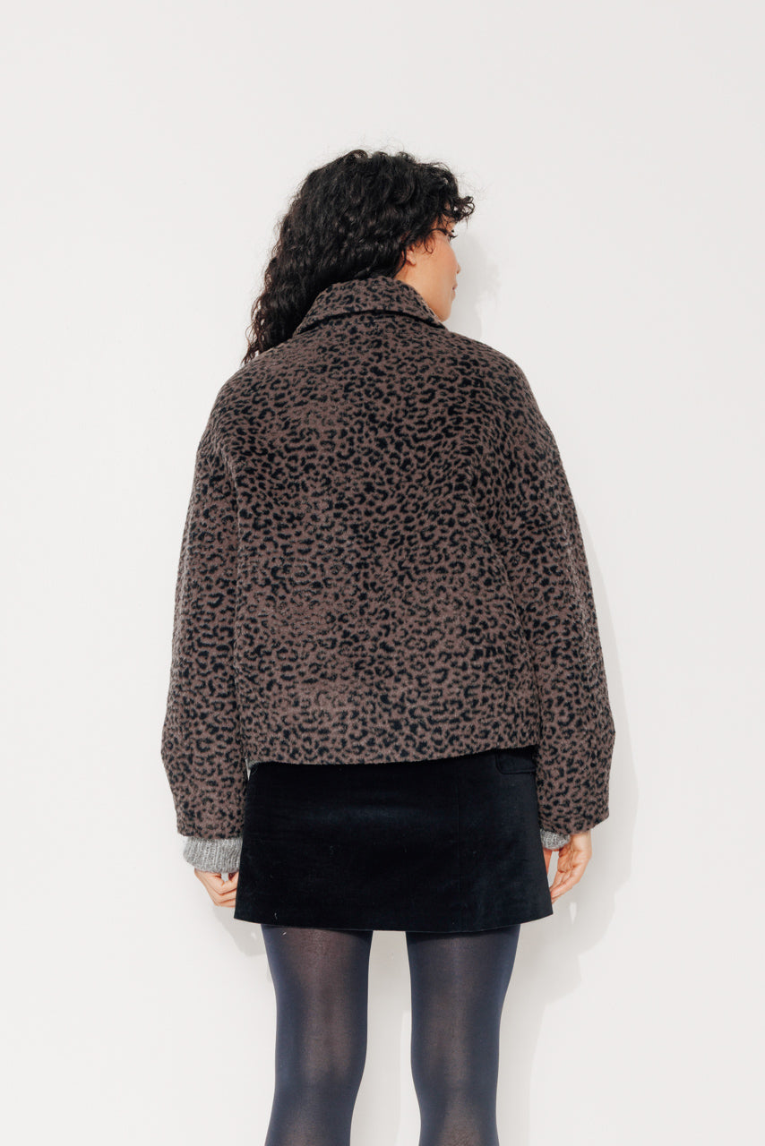 GALANA - GALANA - Manteau court oversize en jacquard léopard MARRON - Trench & Coat