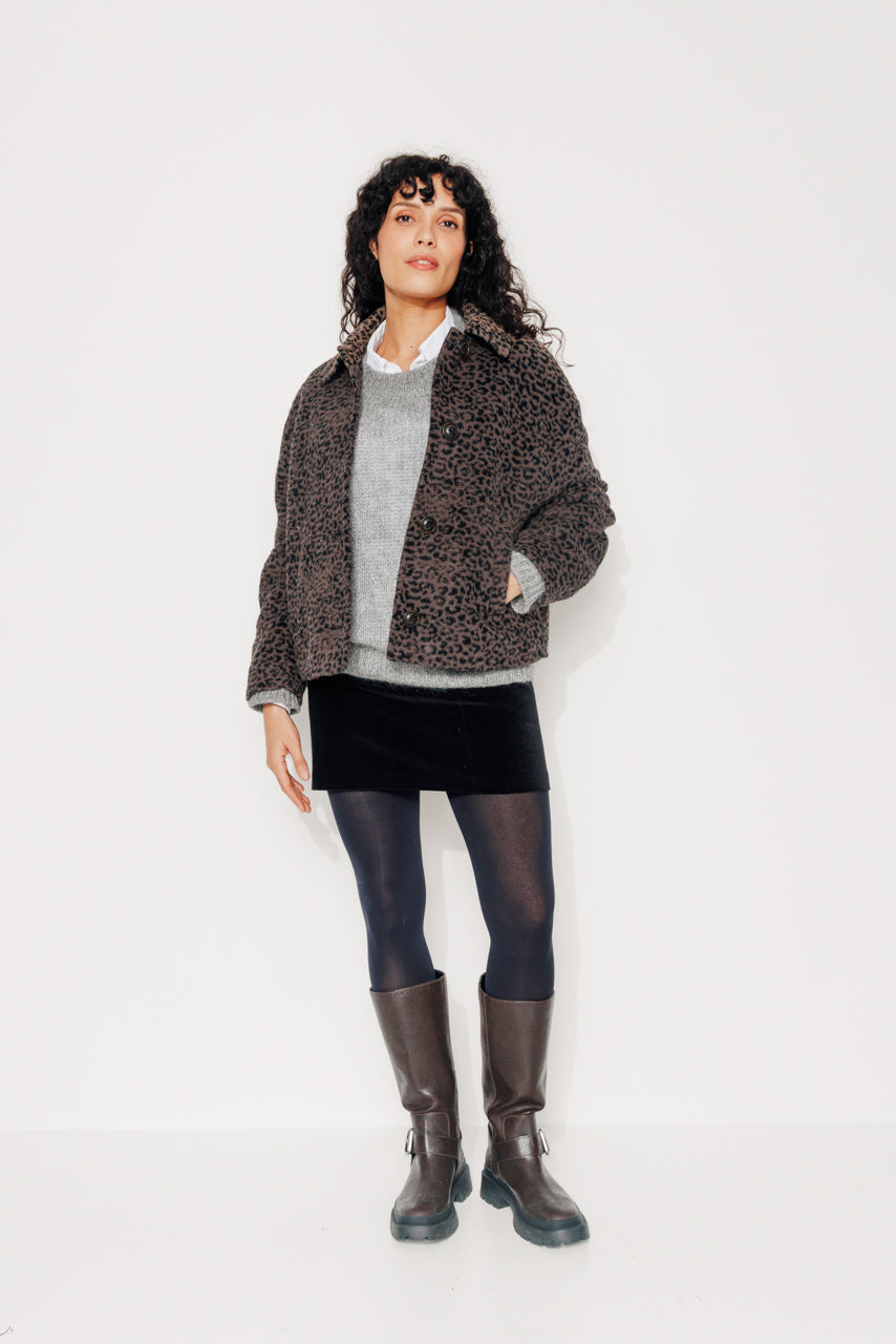 GALANA - GALANA - Manteau court oversize en jacquard léopard MARRON - Trench & Coat