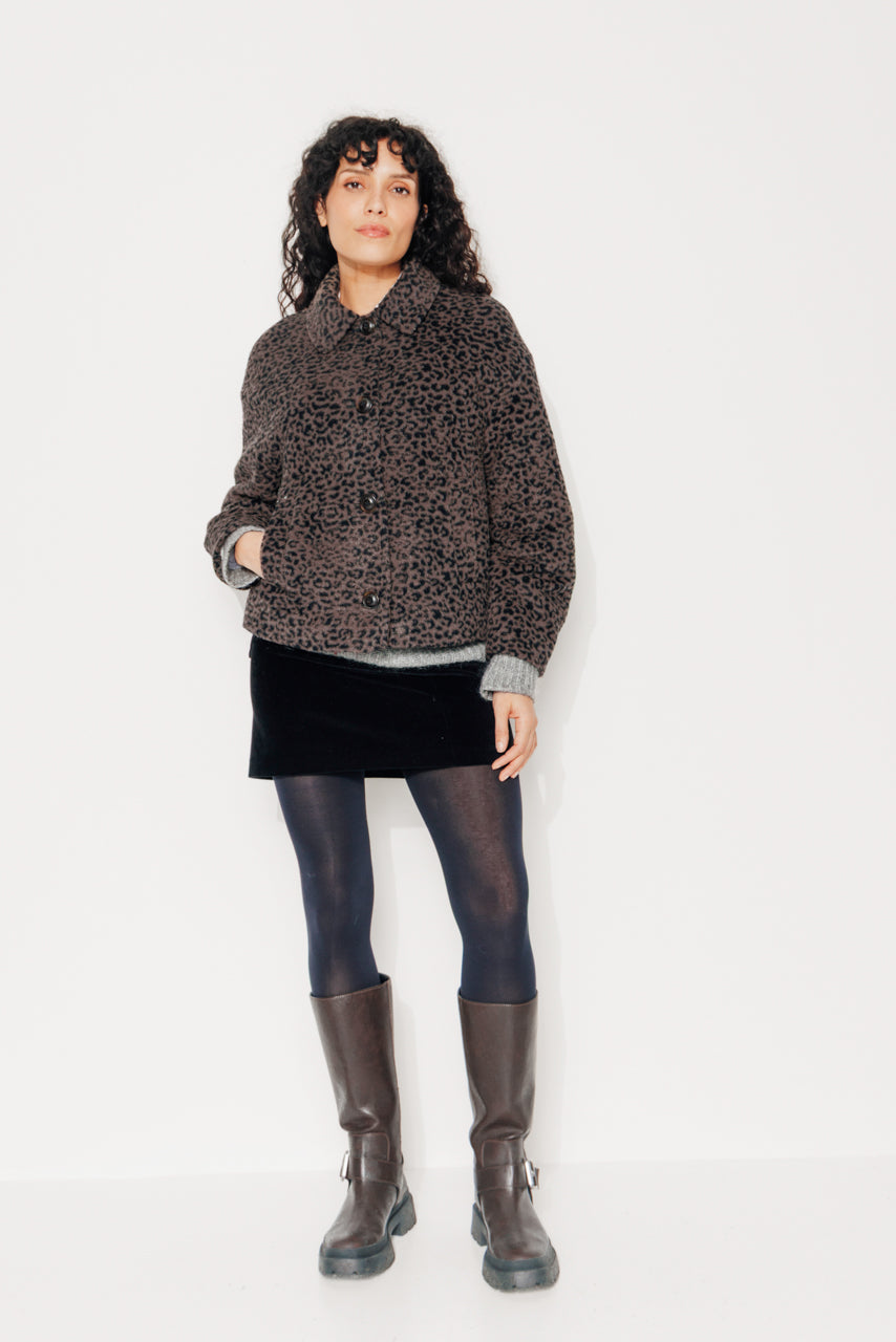 GALANA - GALANA - Manteau court oversize en jacquard léopard MARRON - Trench & Coat