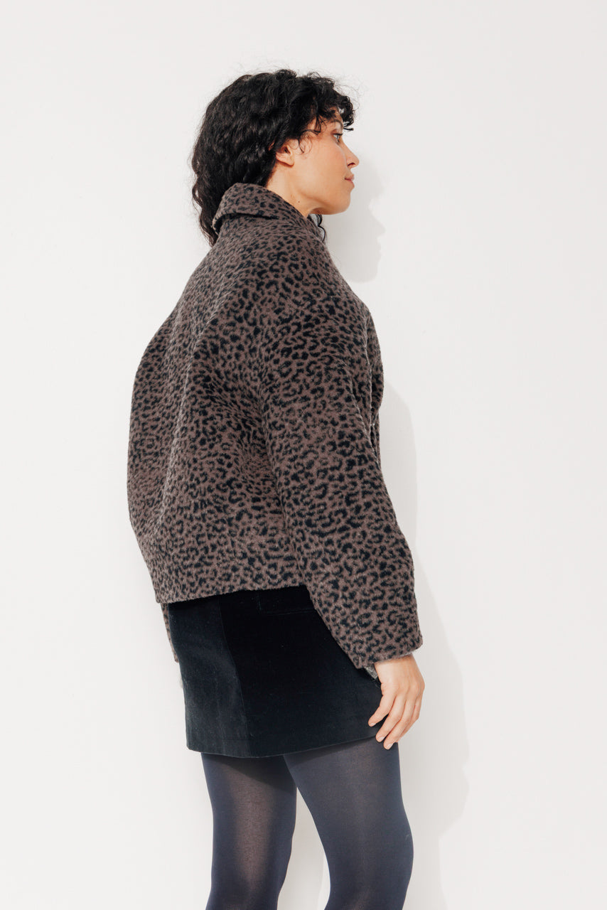 GALANA - GALANA - Manteau court oversize en jacquard léopard MARRON - Trench & Coat