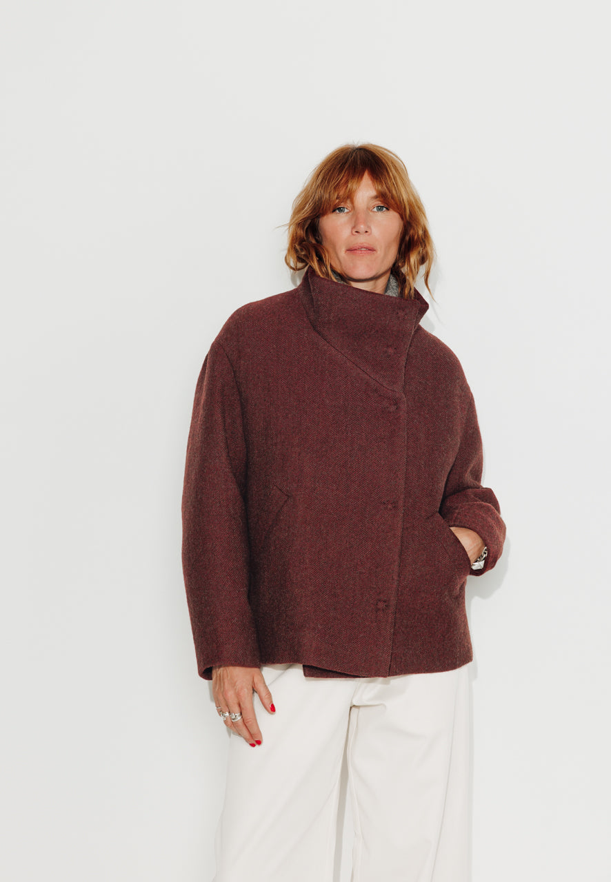 CABRILLET - CABRILLET - Manteau court oversize en laine vierge bordeaux BORDEAUX - Trench & Coat
