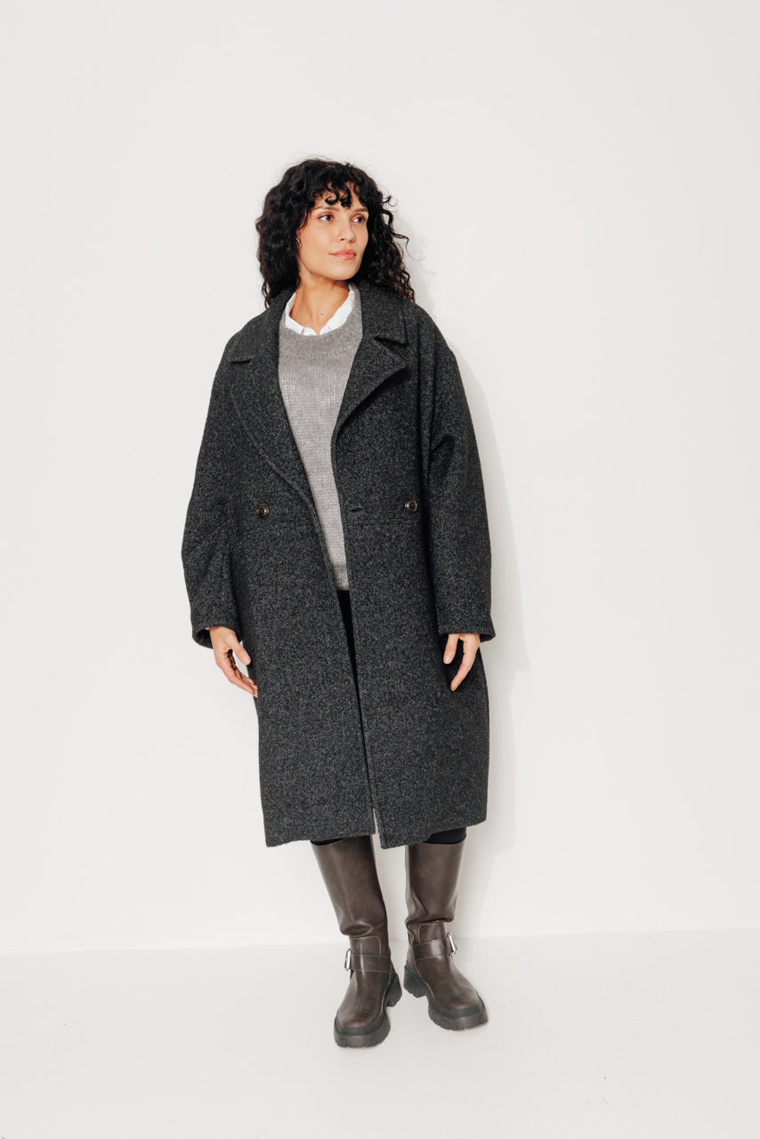 TORMINALIS - TORMINALIS - Manteau mi-long oversize en gabardine de laine bouclée recyclée NOIR - Trench & Coat