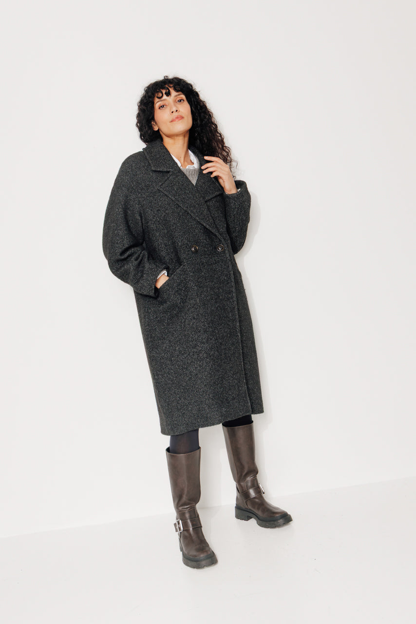 TORMINALIS - TORMINALIS - Manteau mi-long oversize en gabardine de laine bouclée recyclée NOIR - Trench & Coat
