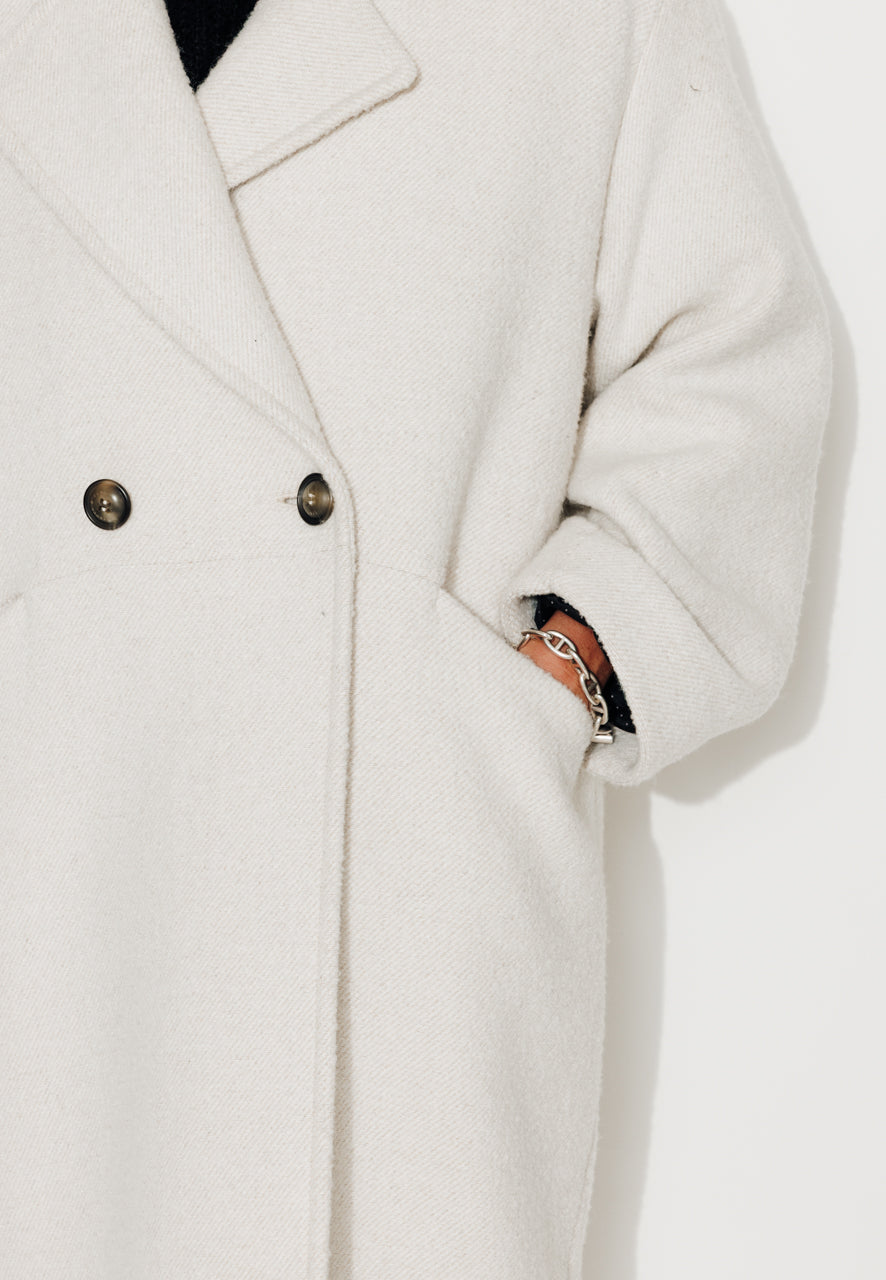 TORMINALIS - TORMINALIS - Manteau mi-long oversize en gabardine de laine bouclée recyclée ECRU - Trench & Coat