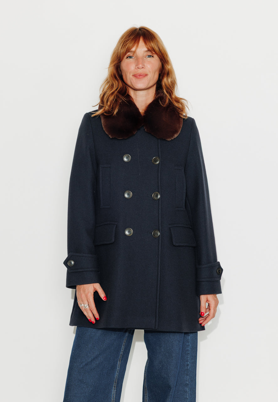ALISIER - ALISIER - Manteau mi long en drap de laine vierge marine MARINE - Trench & Coat