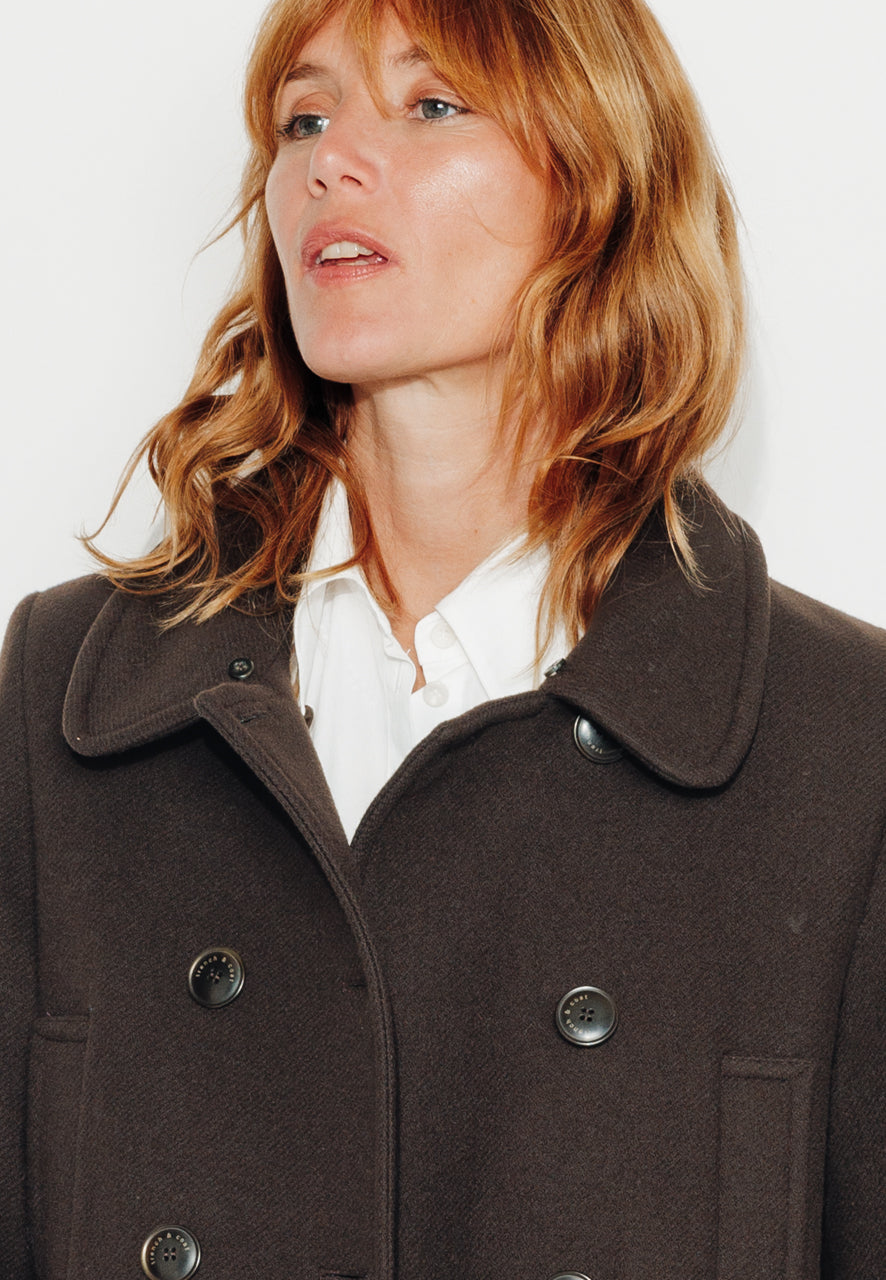 ALISIER - ALISIER - Manteau mi long en drap de laine vierge marron ECORCE - Trench & Coat