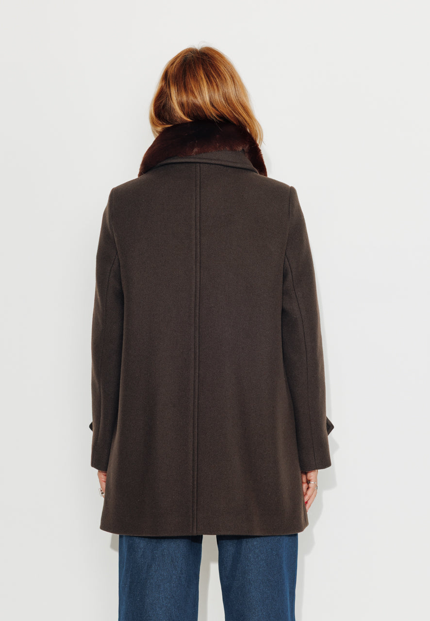 ALISIER - ALISIER - Manteau mi long en drap de laine vierge marron ECORCE - Trench & Coat