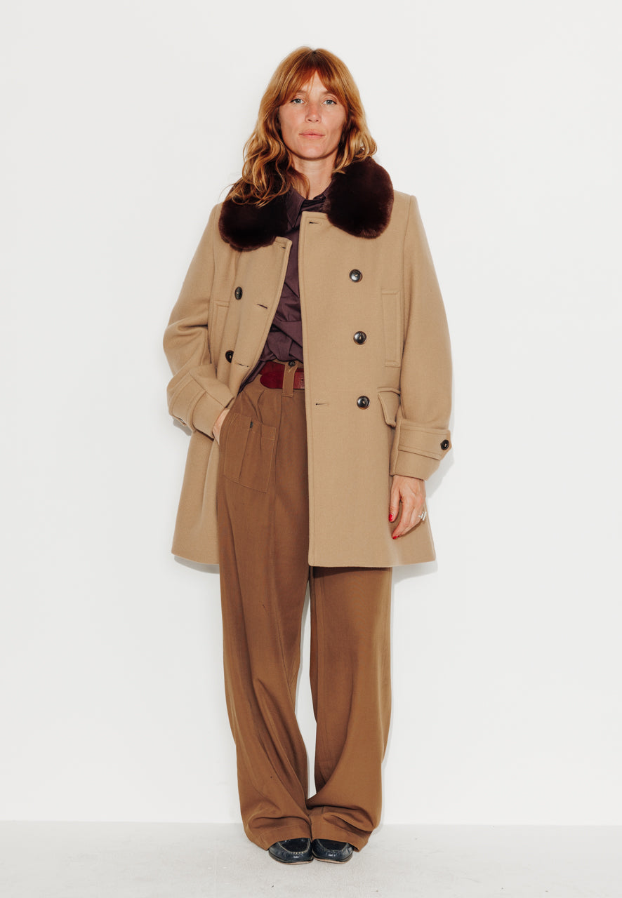 ALISIER - ALISIER - Manteau mi long en drap de laine vierge camel SABLE - Trench & Coat