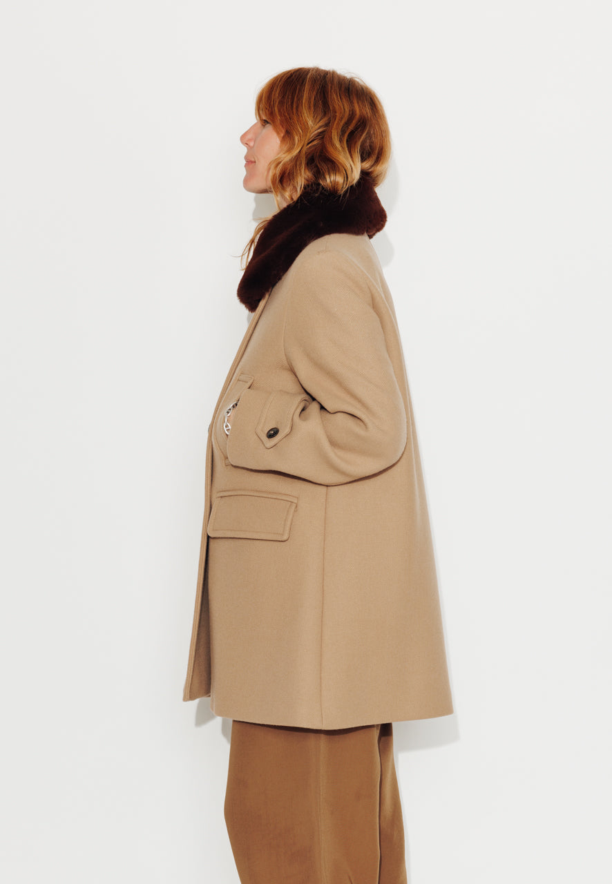ALISIER - ALISIER - Manteau mi long en drap de laine vierge camel SABLE - Trench & Coat