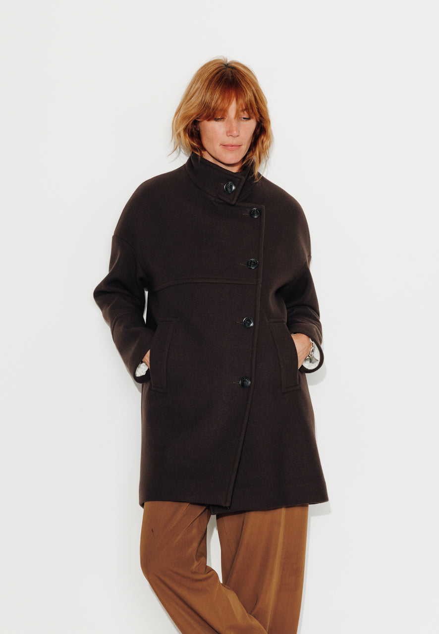 BILOBA - BILOBA - Manteau mi long oversize en drap de laine marron ECORCE - Trench & Coat