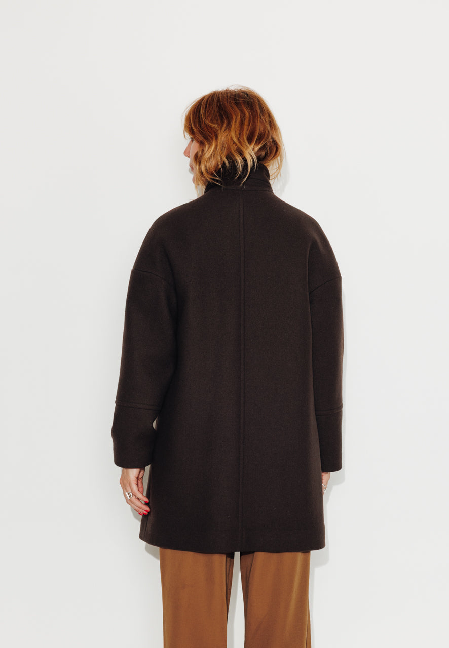 BILOBA - BILOBA - Manteau mi long oversize en drap de laine marron ECORCE - Trench & Coat