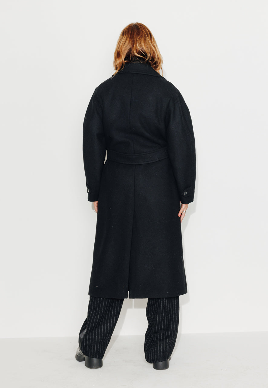 LONGTROENE - LONGTROENE - Manteau long oversize en drap de laine vierge noir NOIR - Trench & Coat