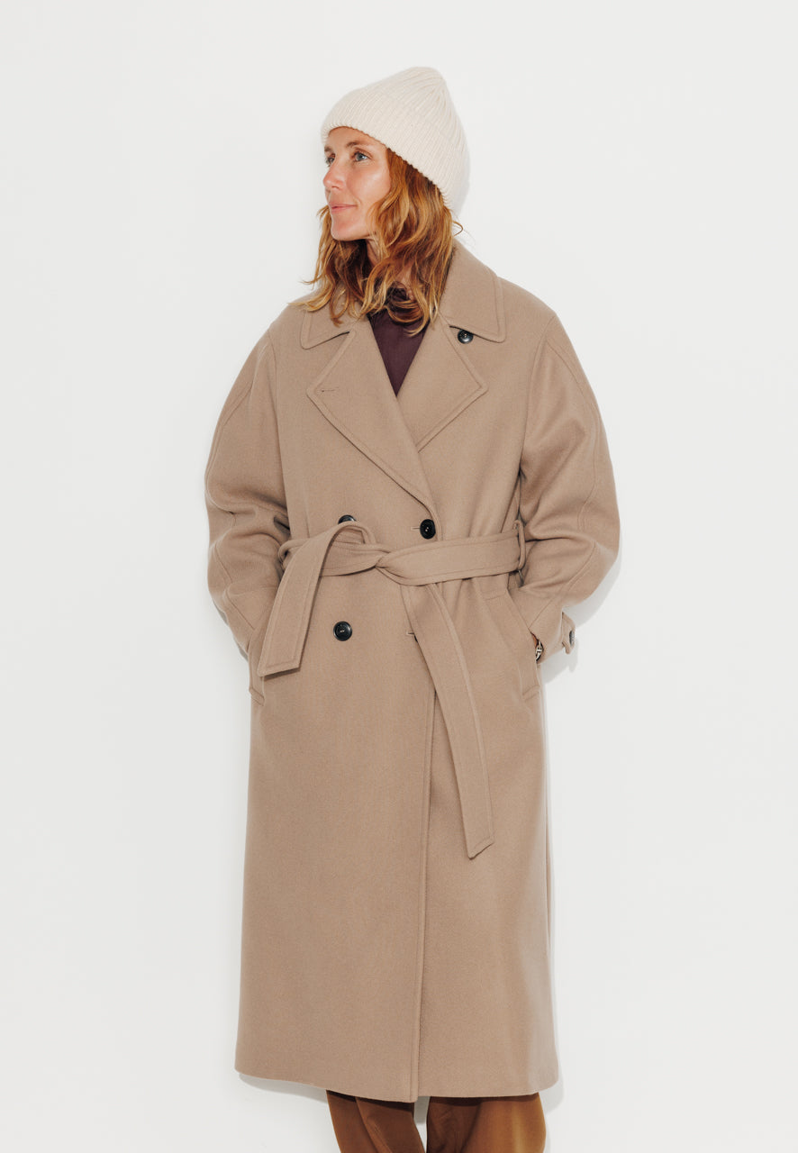 LONGTROENE - LONGTROENE - Manteau long oversize en drap de laine vierge beige GREGE - Trench & Coat