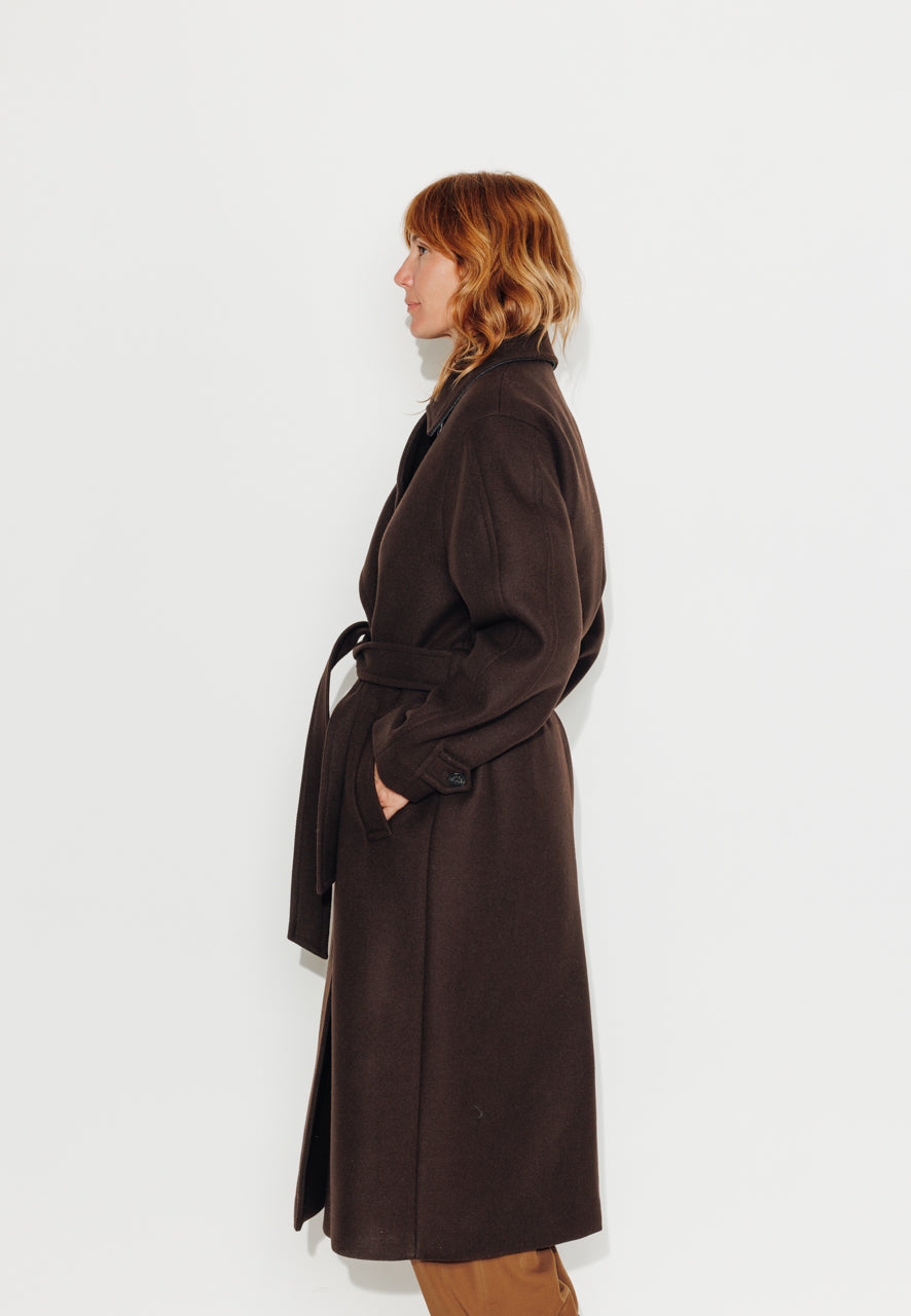 LONGTROENE - LONGTROENE - Manteau long oversize en drap de laine vierge marron ECORCE - Trench & Coat