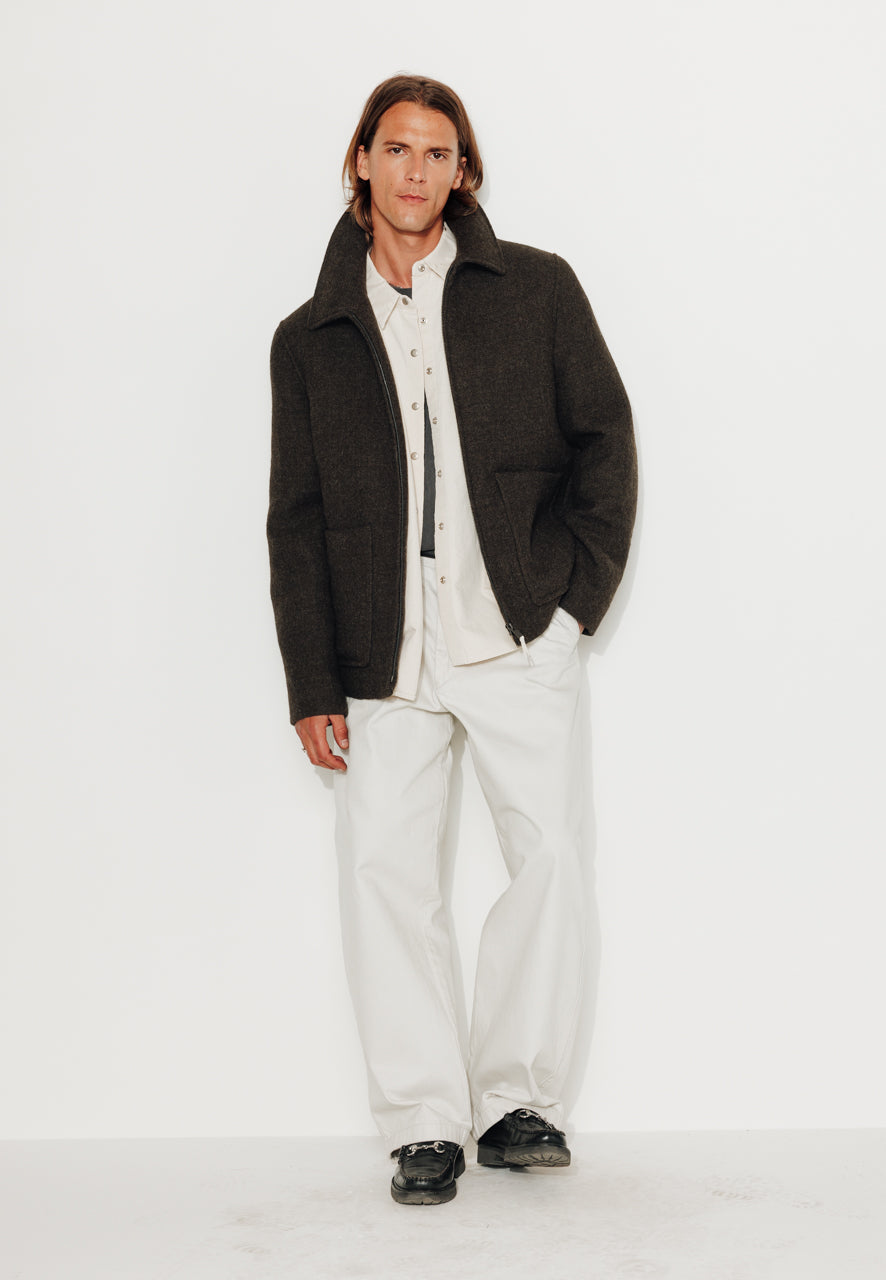 TIMO - TIMO – Manteau court esprit surveste en laine vierge kaki KAKI - Trench & Coat