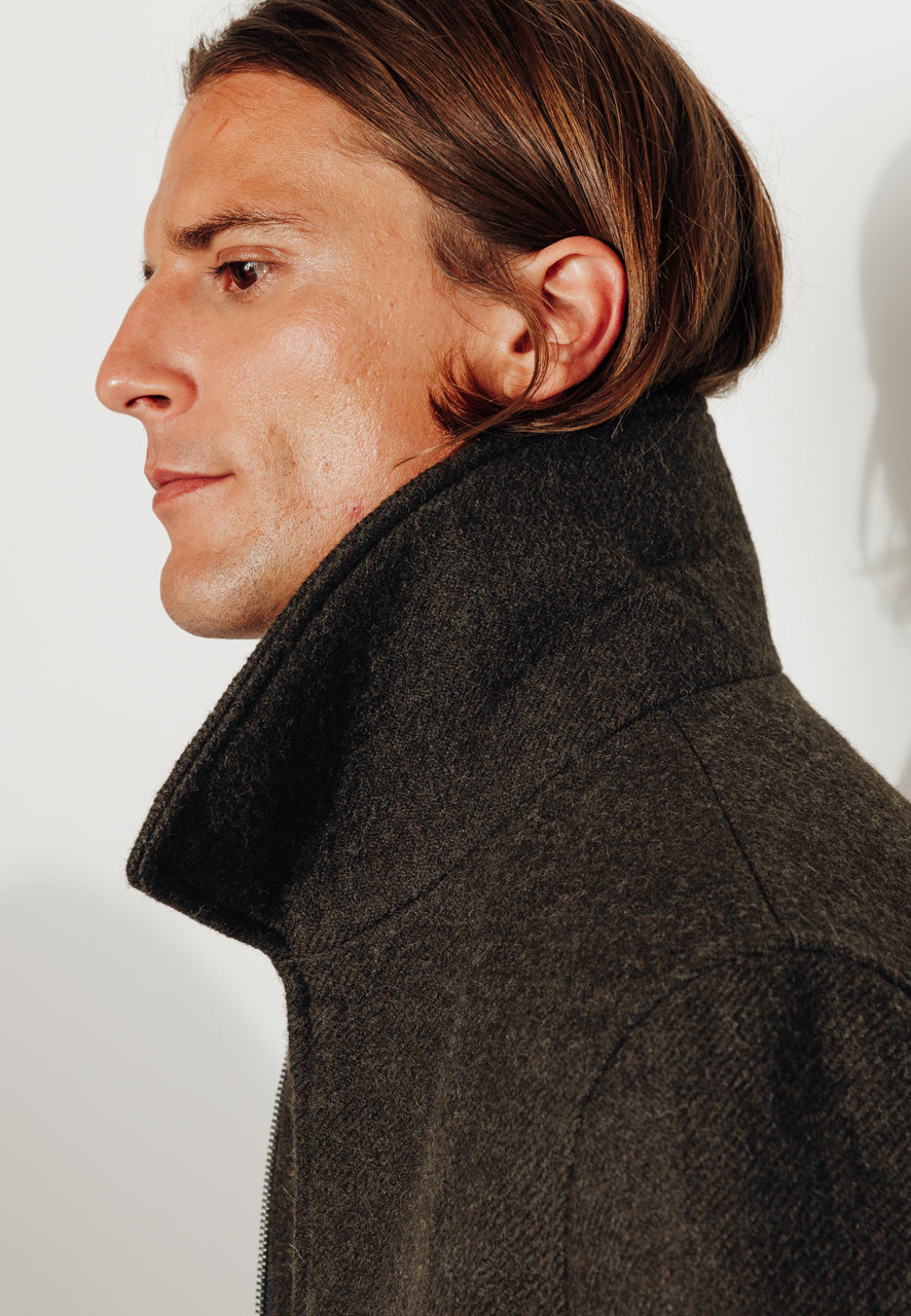 TIMO - TIMO – Manteau court esprit surveste en laine vierge kaki KAKI - Trench & Coat