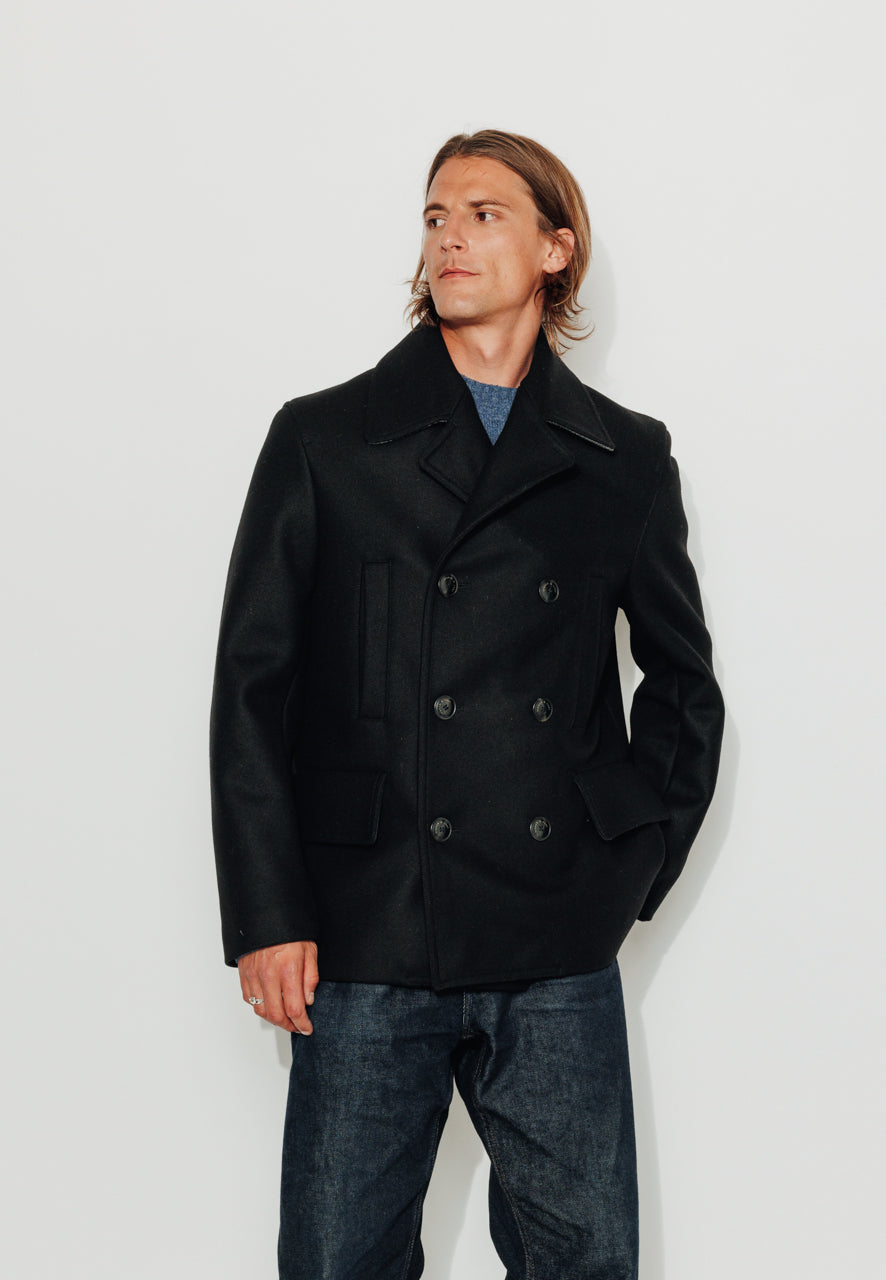 EWAN - EWAN- Caban droit en drap de laine vierge noir NOIR - Trench & Coat
