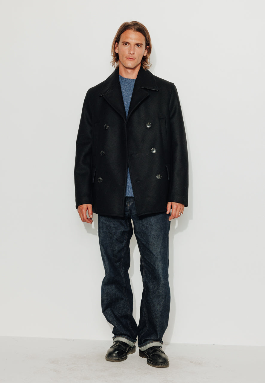 EWAN - EWAN- Caban droit en drap de laine vierge noir NOIR - Trench & Coat