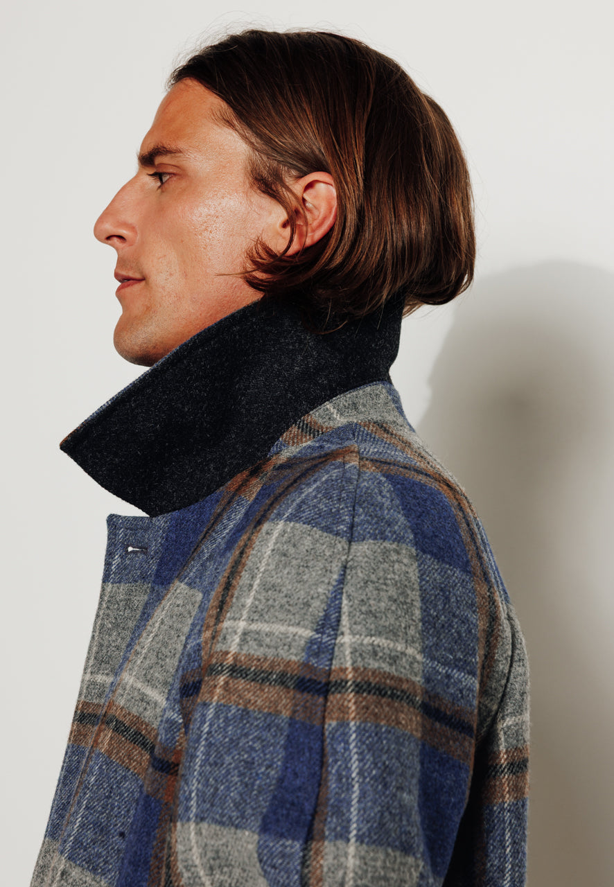 MARIUS - MARIUS - Manteau mi-long laine vierge à carreaux bleu et gris BLEU/GRIS - Trench & Coat