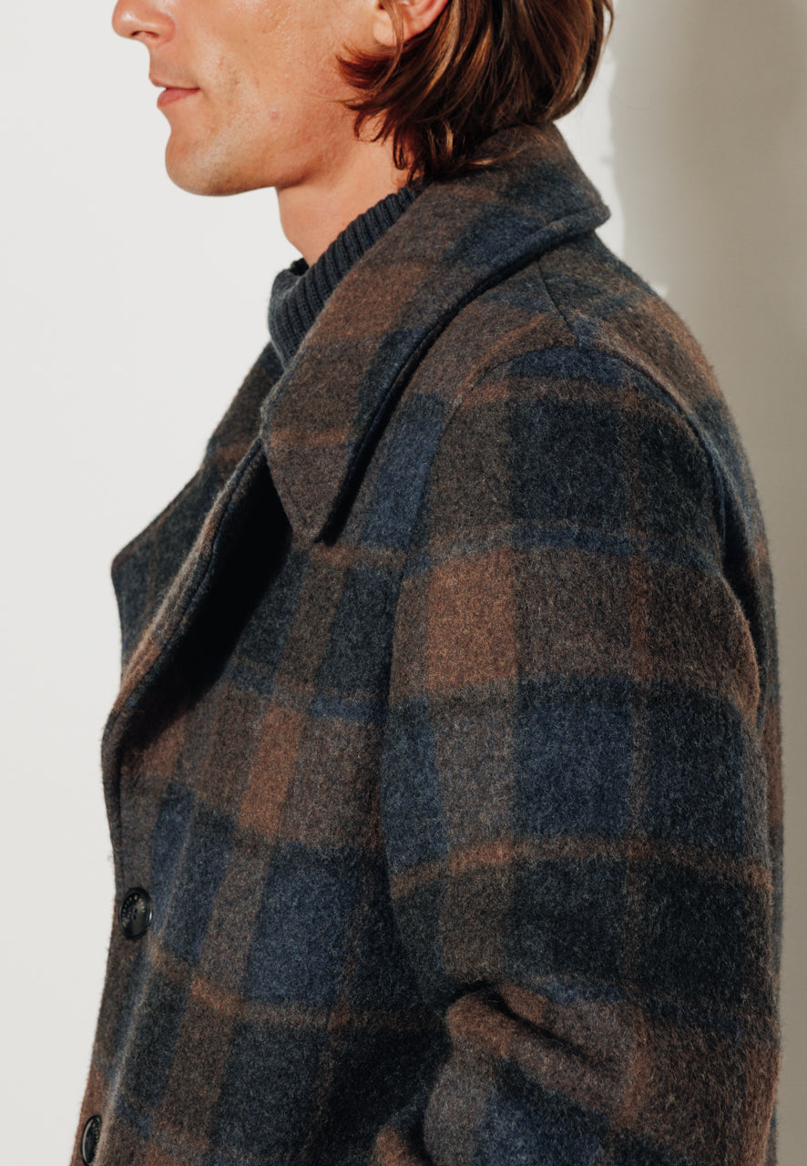 NILS - NILS - Manteau mi-long en lainage à carreaux marine et marron? BLEU/MARRON - Trench & Coat