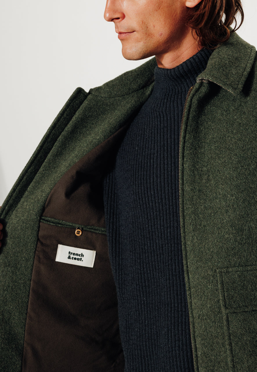 RUBEN - RUBEN - Manteau court esprit blouson en laine vert KAKI - Trench & Coat