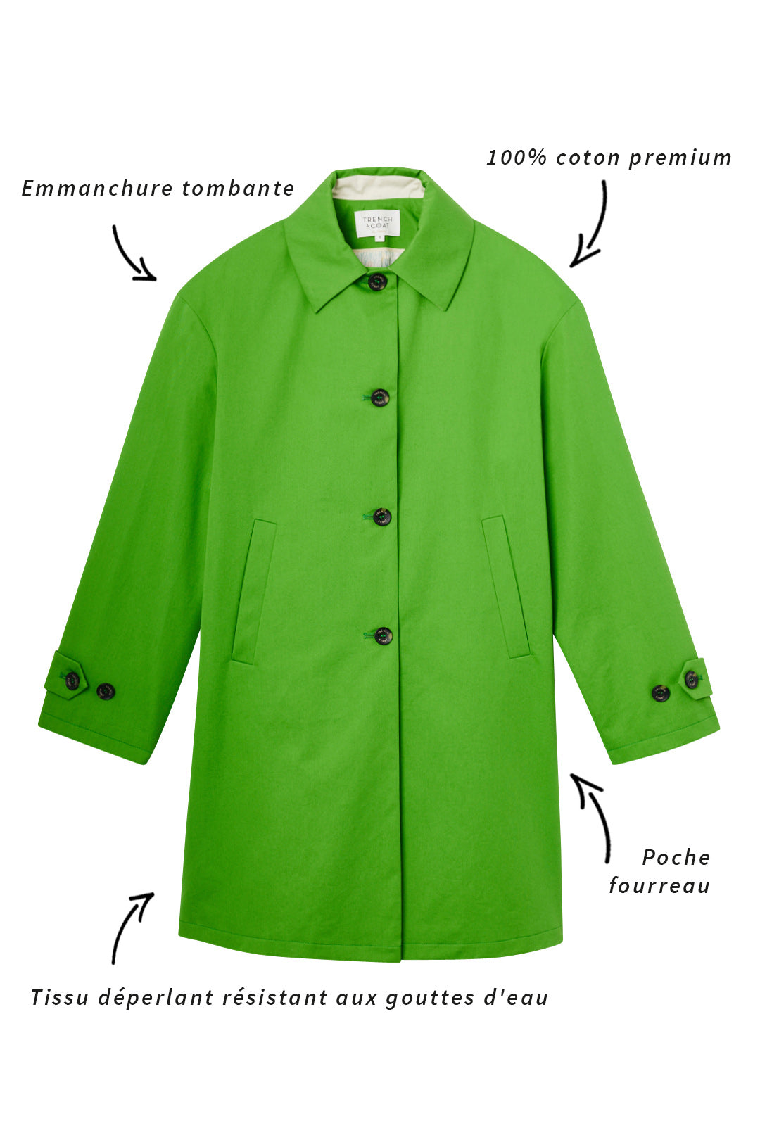 Clean DAX-Redding coat in pure premium cotton, apple green