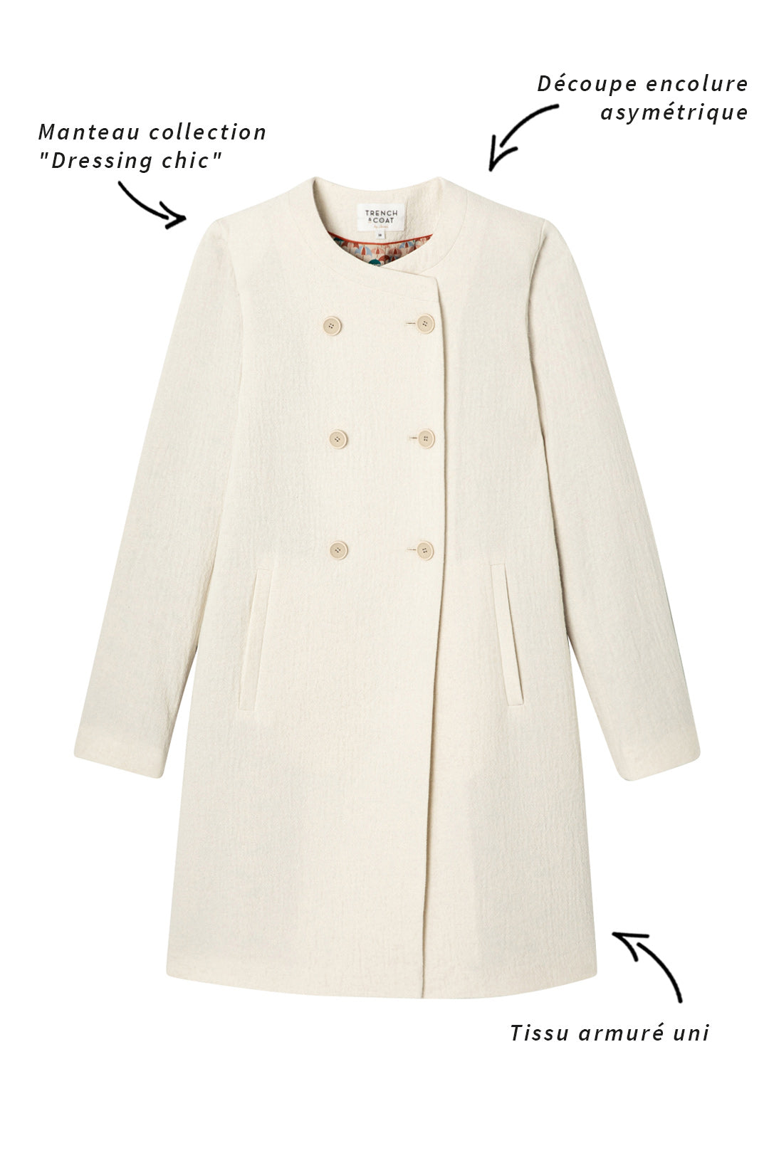 Manteau FELCE-Manteau sans col uni en coton écru