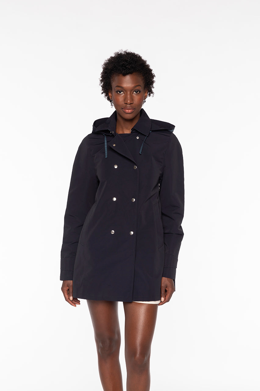 Parka courte coton melange marine capuche femme Trench Coat Trench Coat France