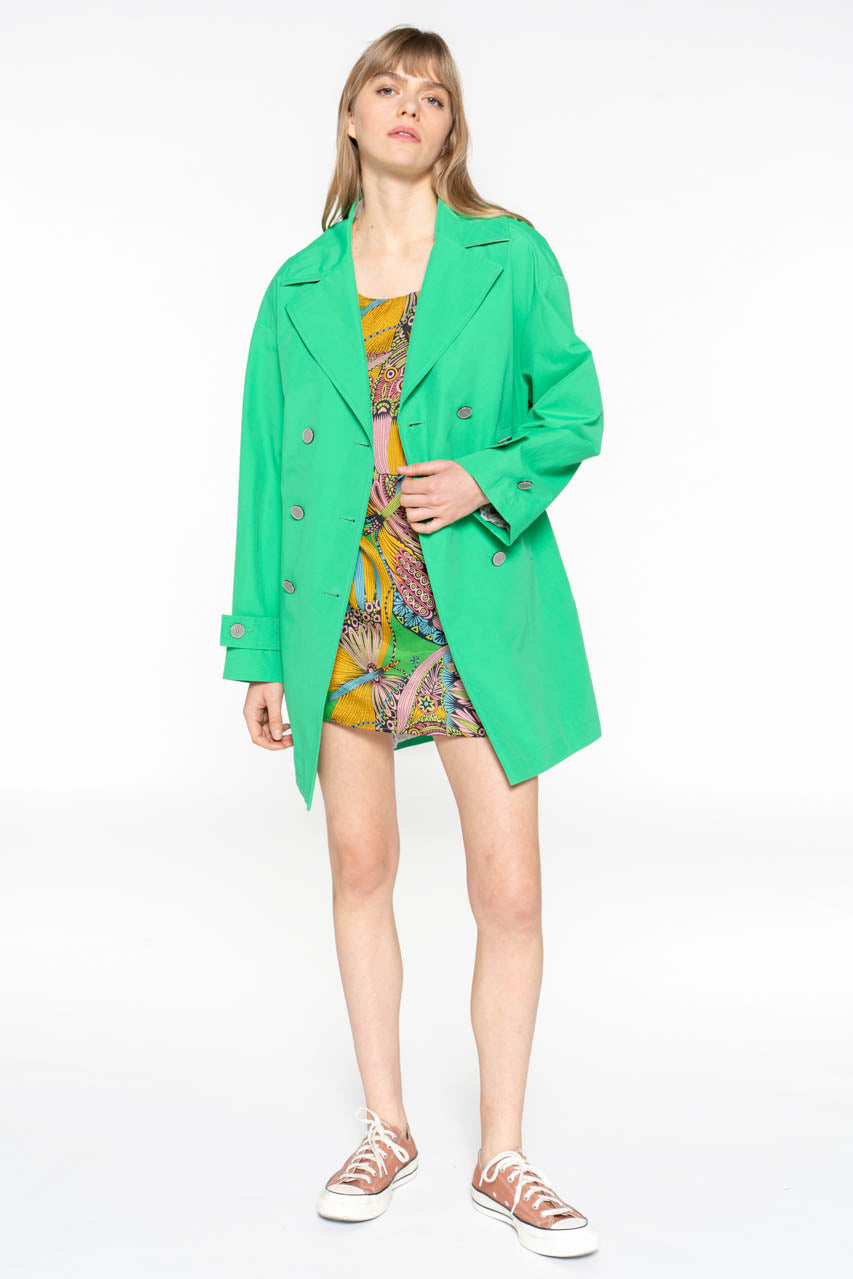 TREPORT Trench-Generous short trench coat with apple green belt