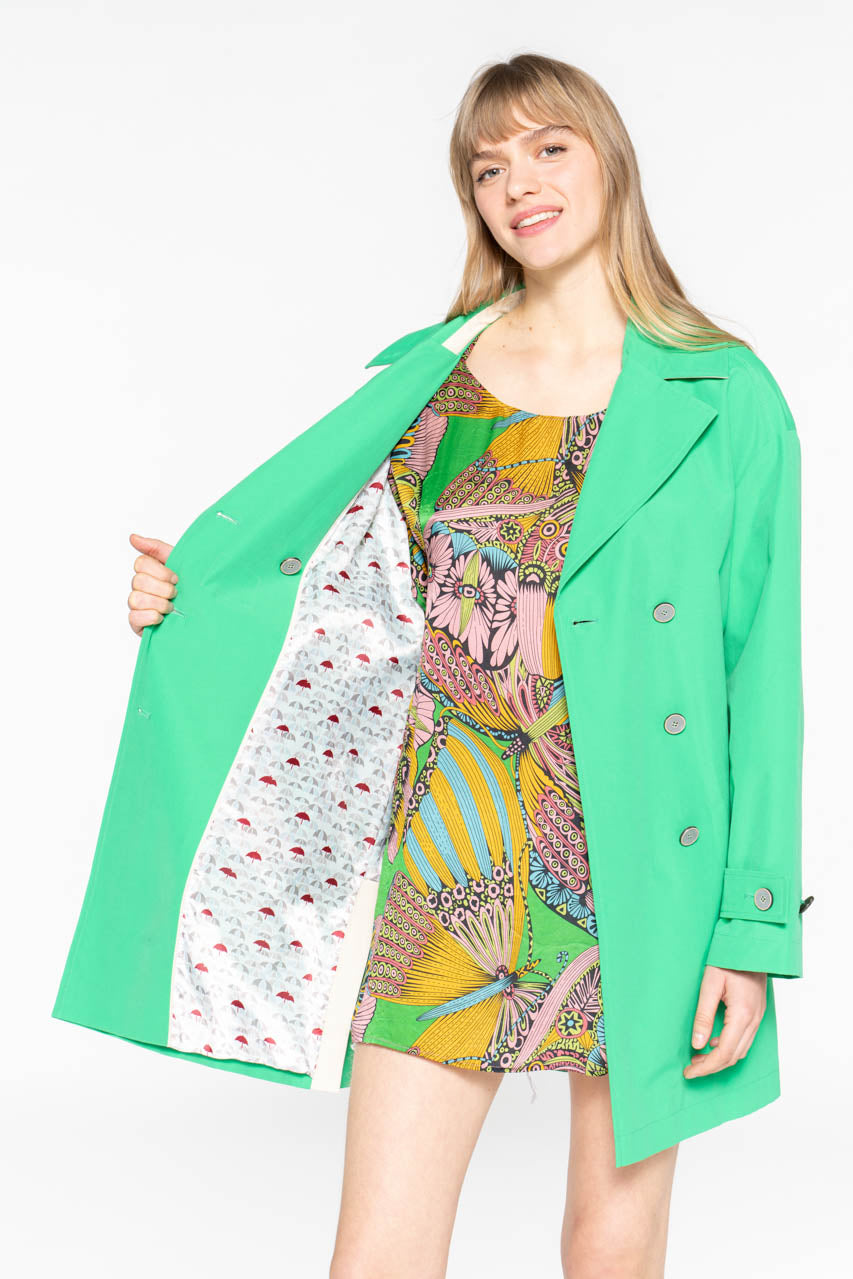 TREPORT Trench-Generous short trench coat with apple green belt