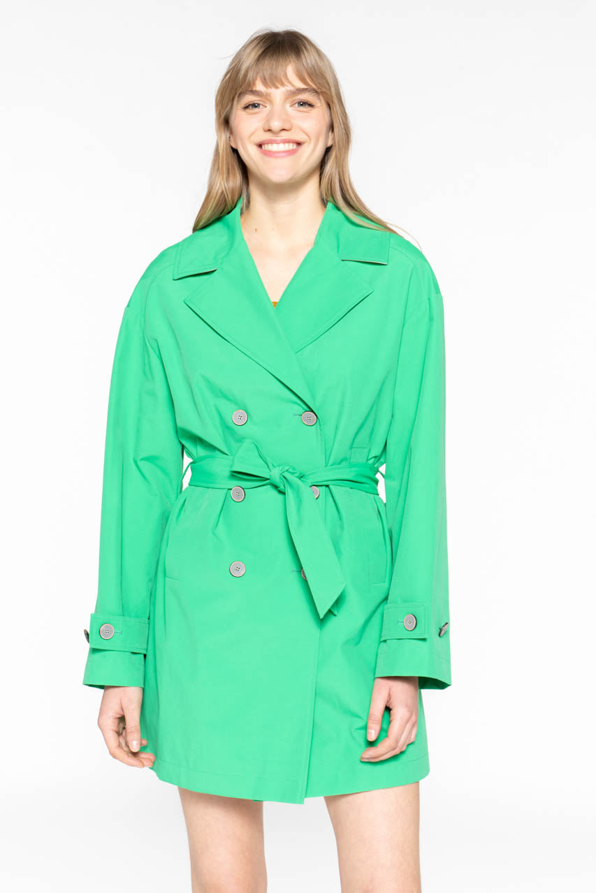 TREPORT Trench-Generous short trench coat with apple green belt