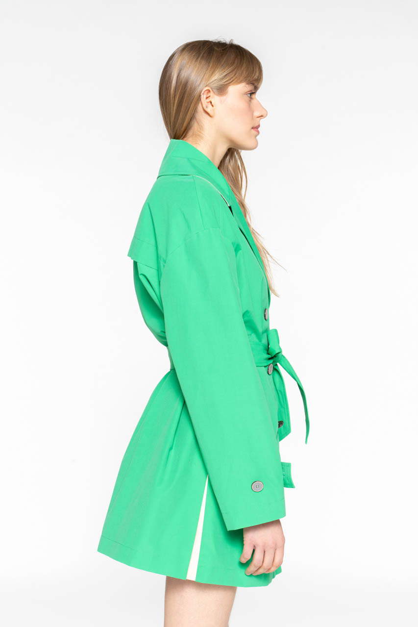 TREPORT Trench-Generous short trench coat with apple green belt