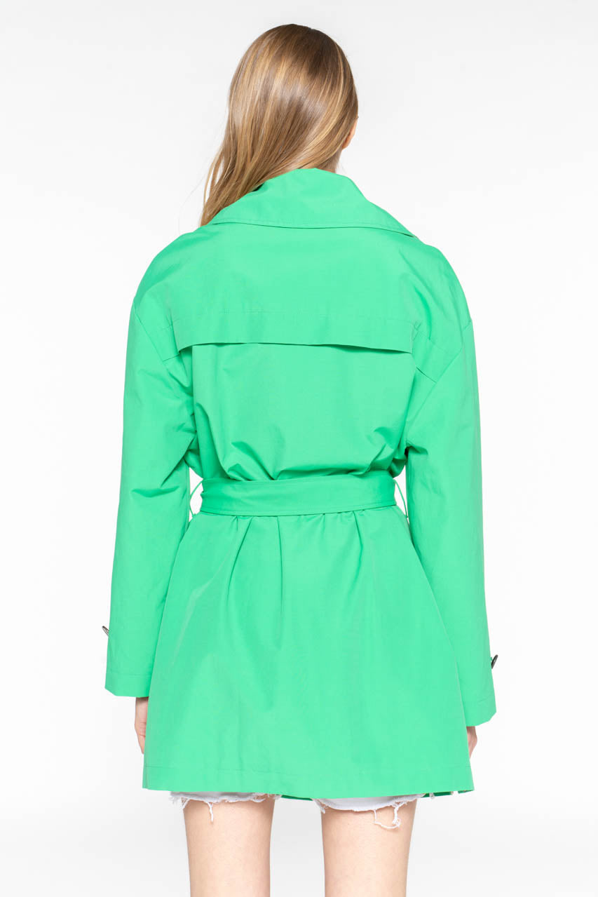 TREPORT Trench-Generous short trench coat with apple green belt