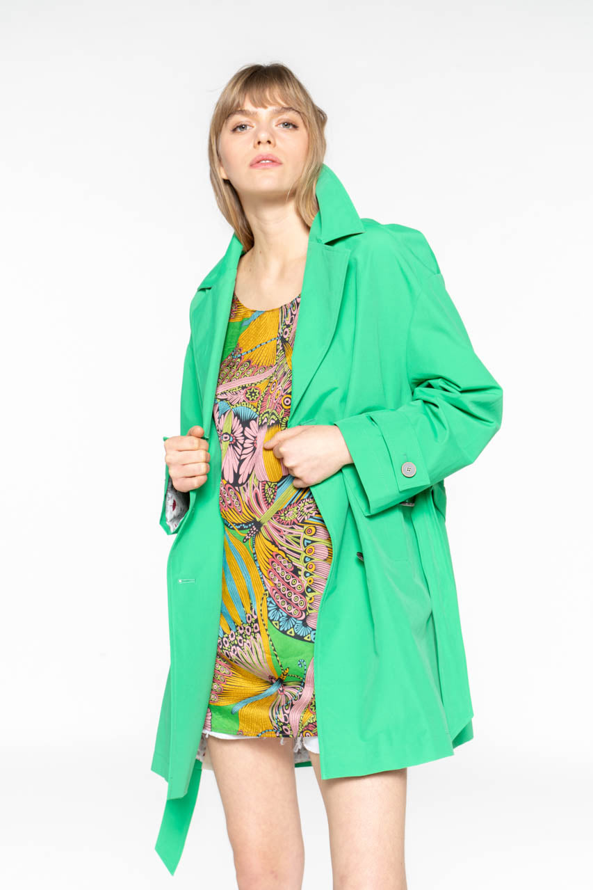 TREPORT Trench-Generous short trench coat with apple green belt