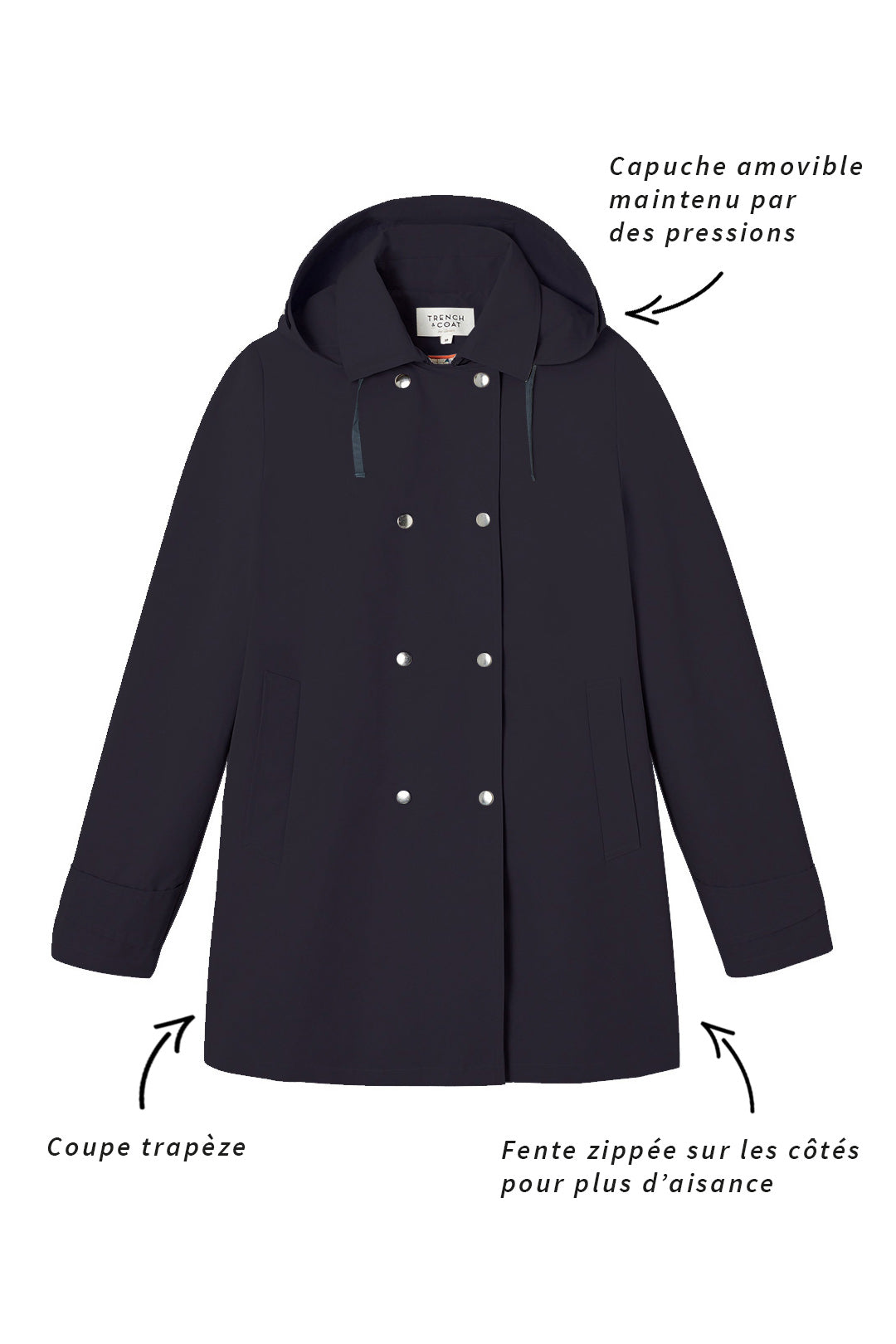 MARCY-Parka courte marine à capuche bicolore