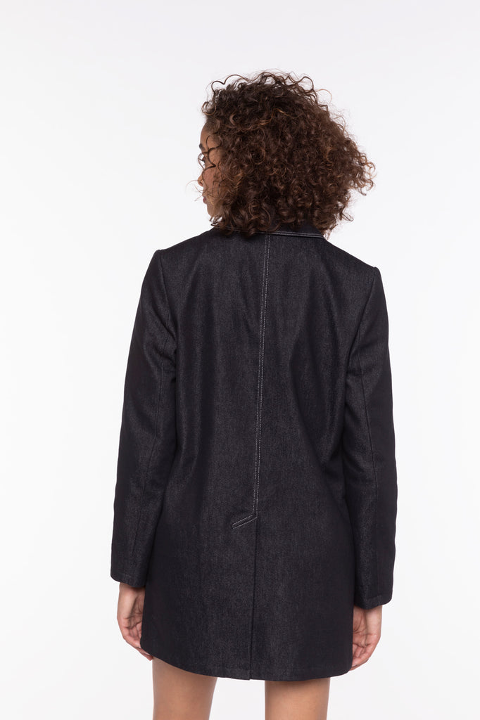 Manteau JONZAC-Manteau court esprit pardessus en tissu jean noir