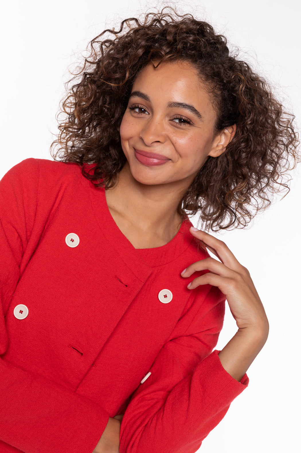 Manteau FELCE-Manteau sans col uni en coton rouge