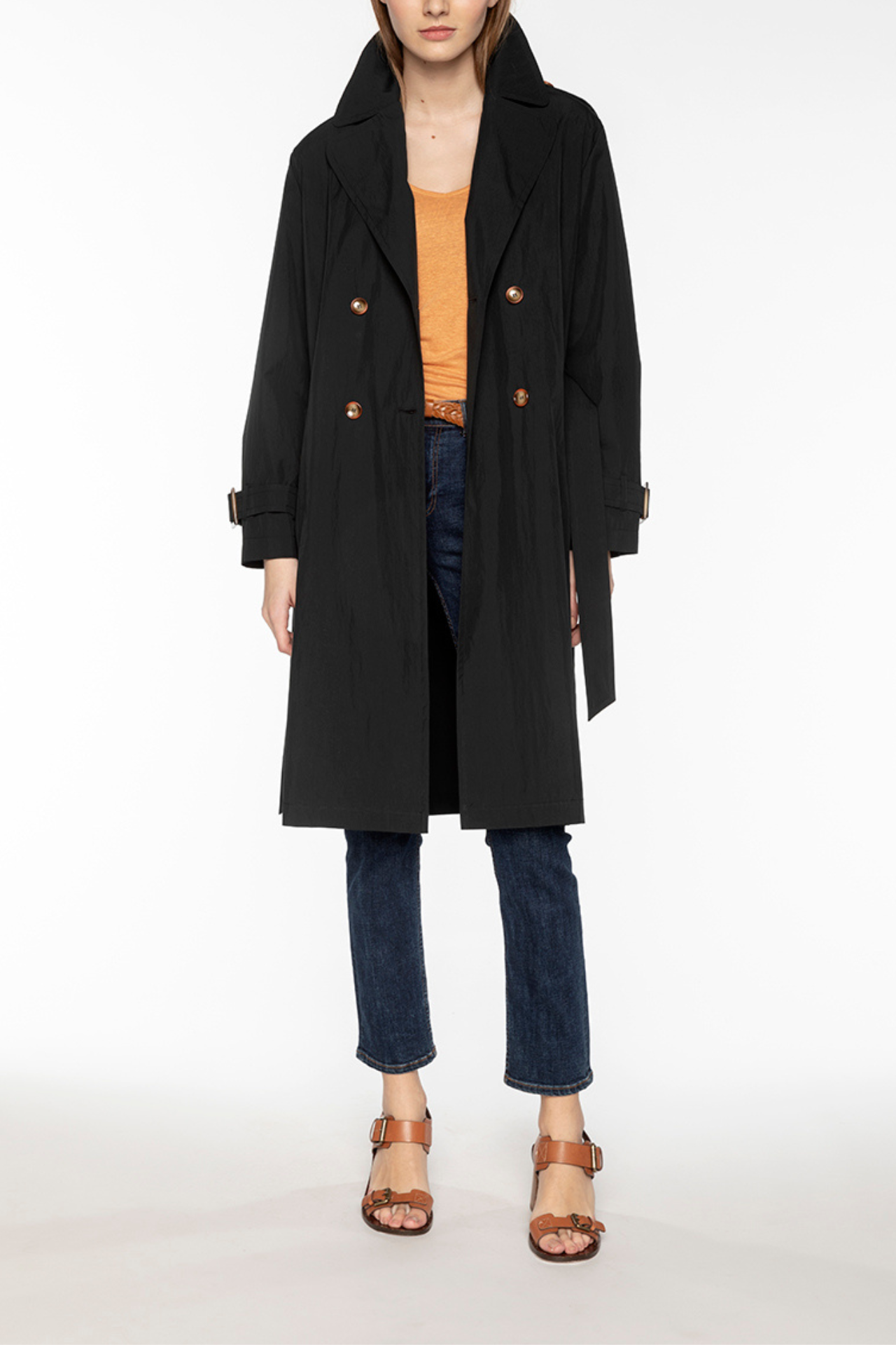 Trench ALES-Trench long et oversize en coton noir