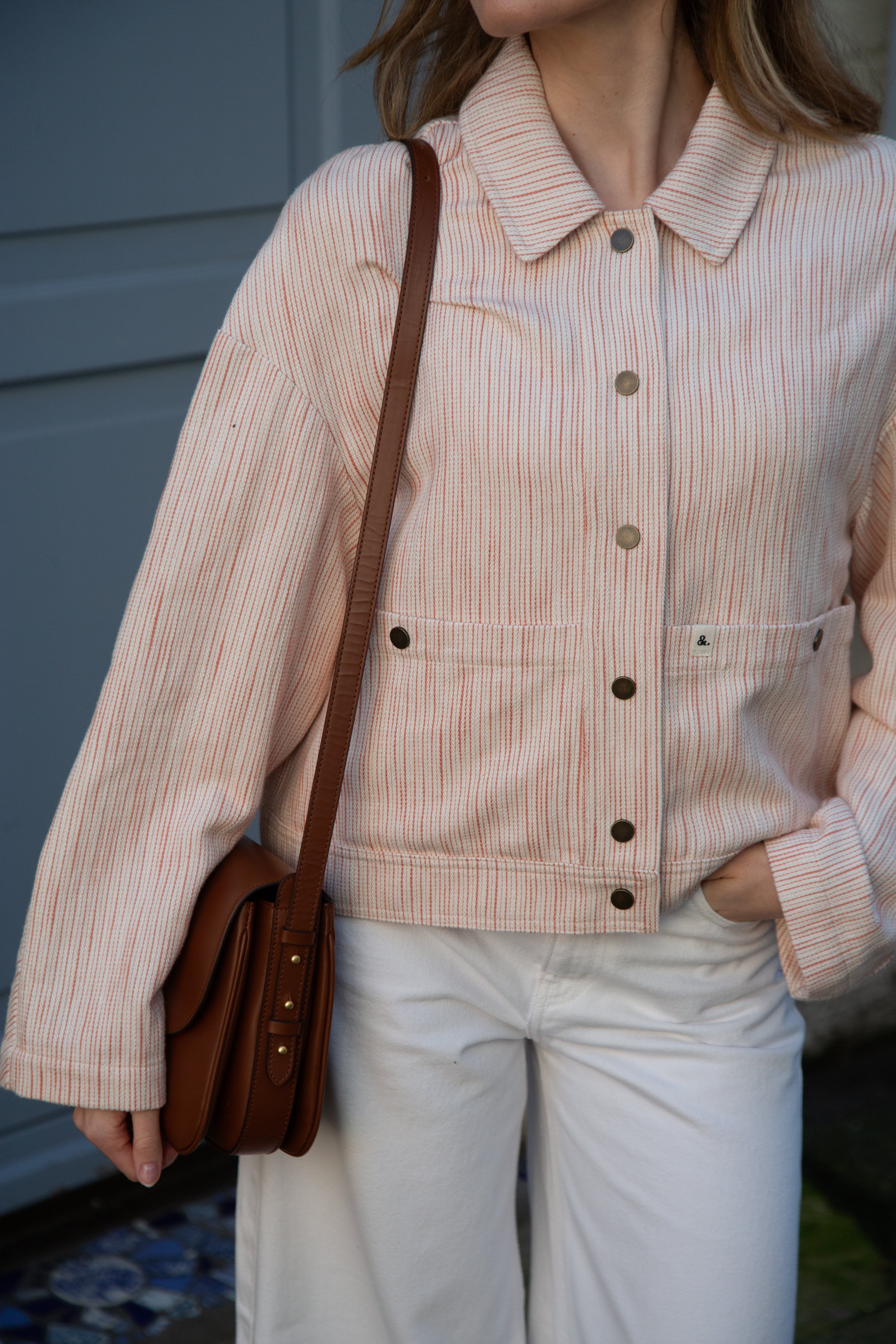 KERRIA - Veste courte à rayures coton et lin