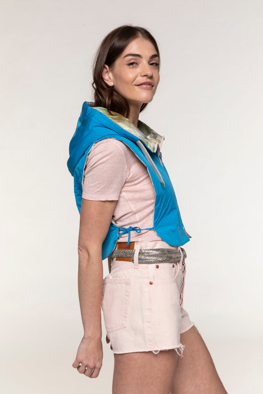 AVORIAZ hood in blue water-repellent fabric-Accessory hood in blue water-repellent fabric