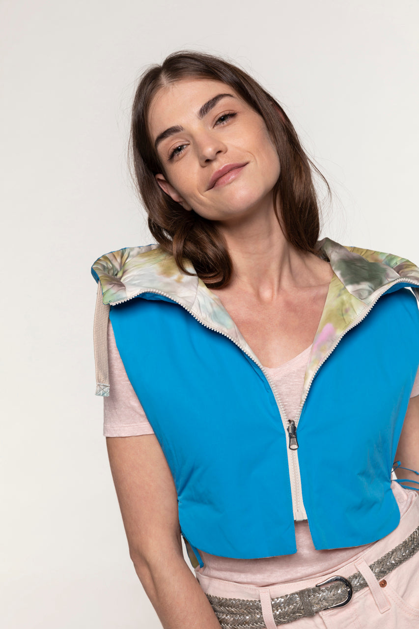 AVORIAZ hood in blue water-repellent fabric-Accessory hood in blue water-repellent fabric