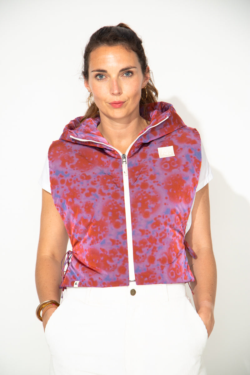 CAILLE - Capuche ouatinée zippée imprimé VIOLET/ROUGE - Trench & Coat