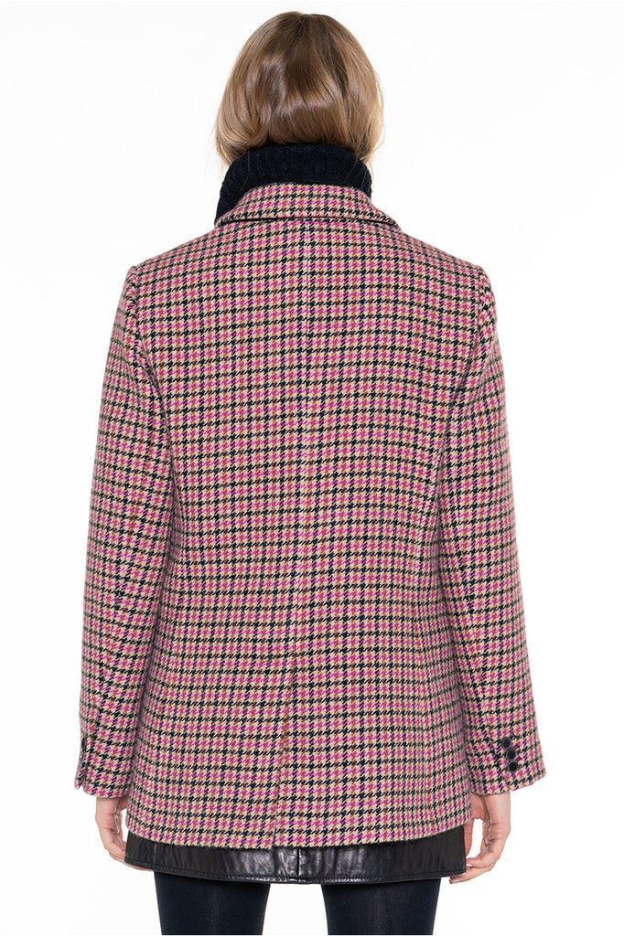 Veste Cernion carreaux pure laine-Veste à carreaux pure laine beige et fuschia
